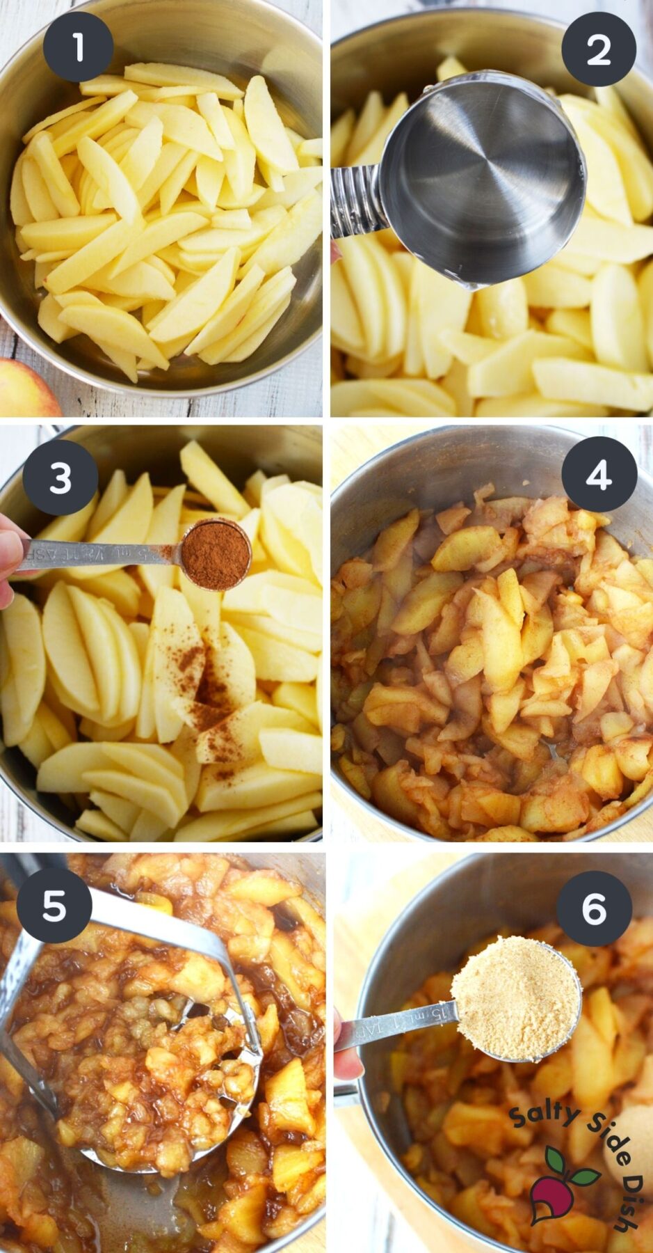 step by step image collage of how to make homemade applesauce.