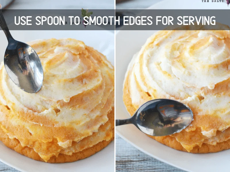using a spoon to smooth edges for serving twirly potatoes