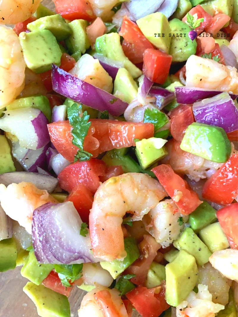 Greek salad with shrimp on a plate