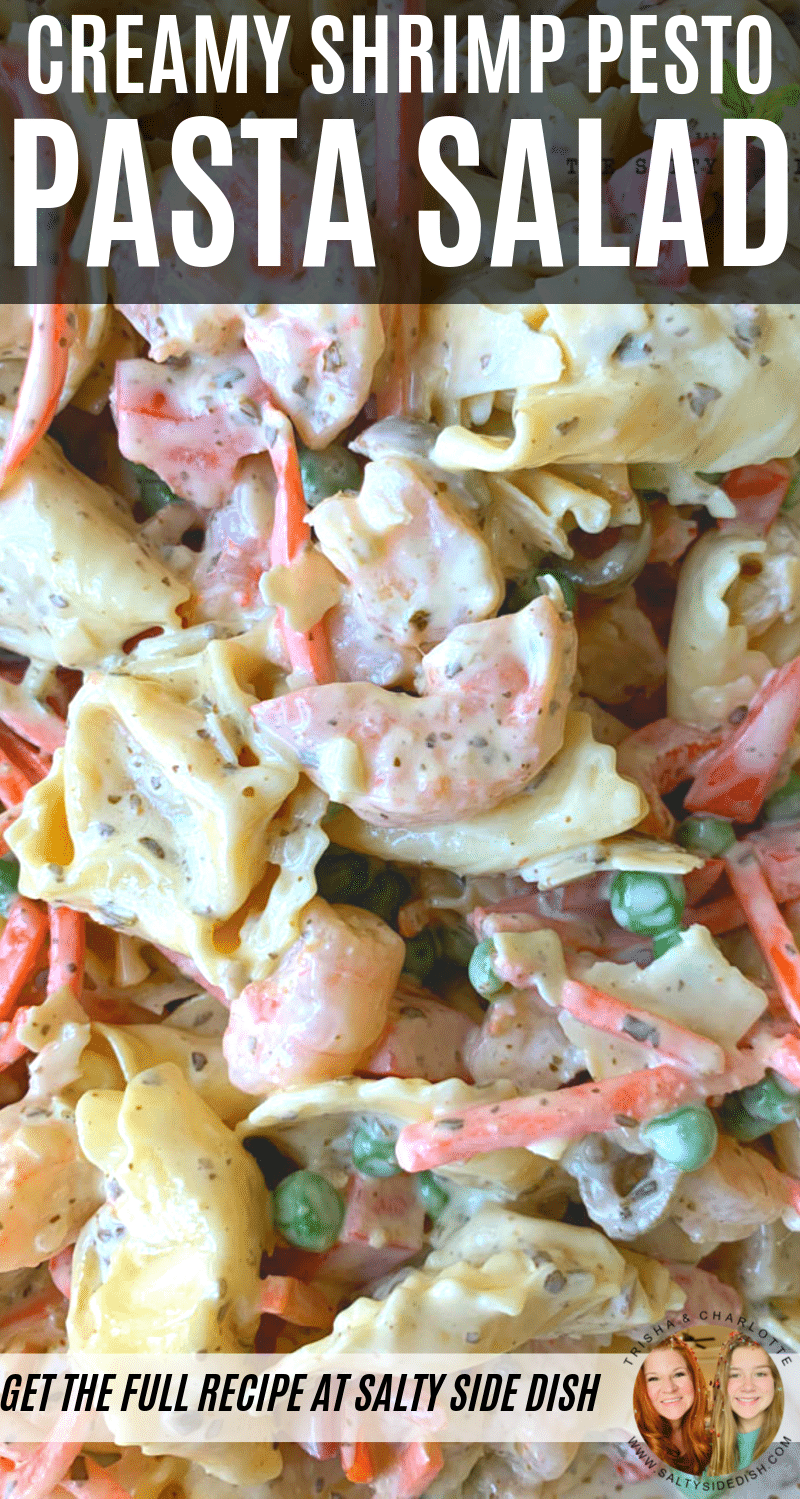 Shrimp Pesto Pasta Salad with Creamy Pesto Dressing is THE best gourmet side dish EVER #seafood #shrimp #pesto #creamy #salad #pastasalad #sidedish