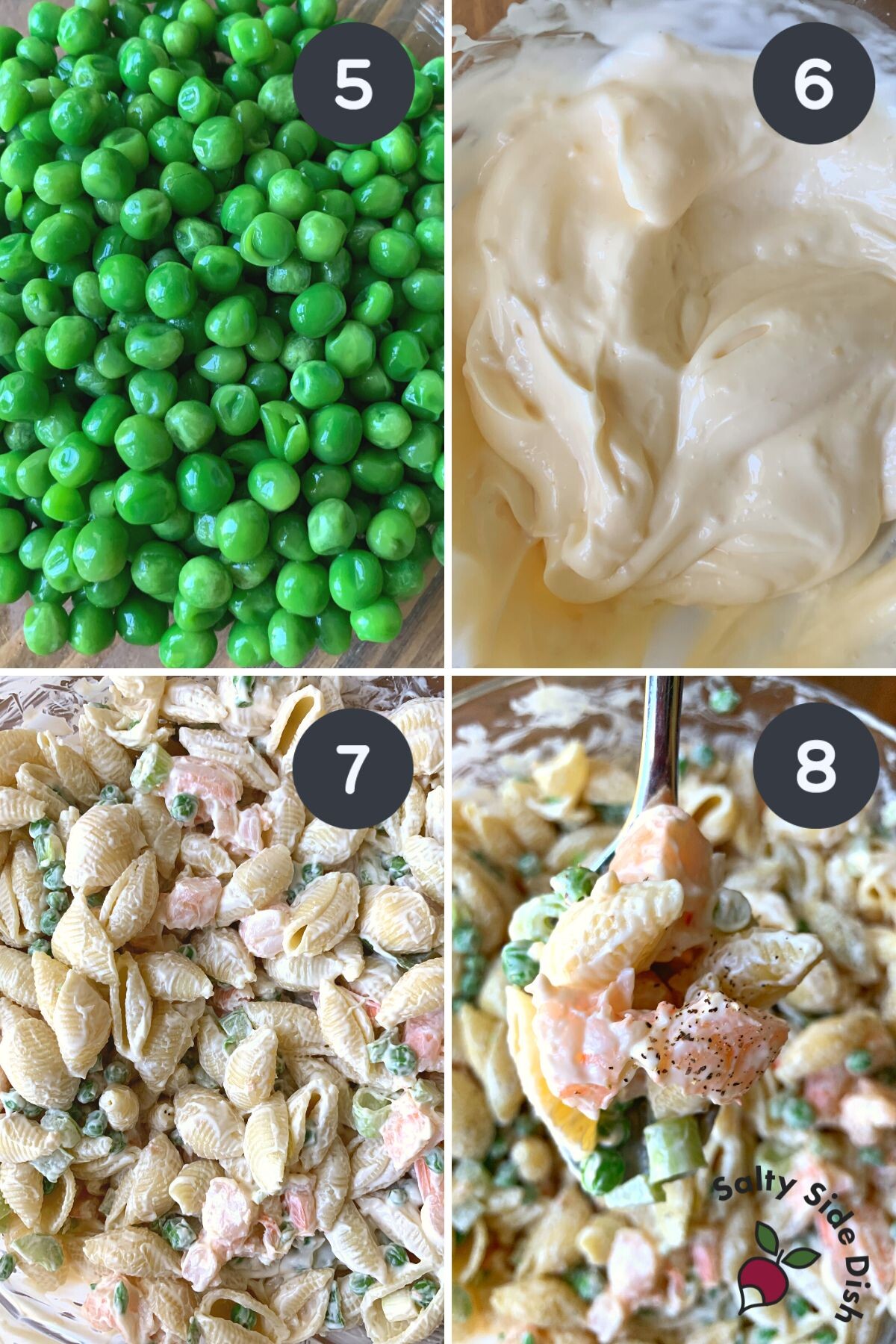 combining seafood salad recipe with dressing.