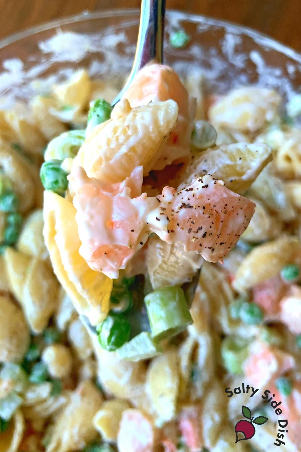summer pasta salad with shrimp.