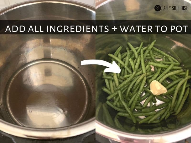 instant pot with water, green beans and butter