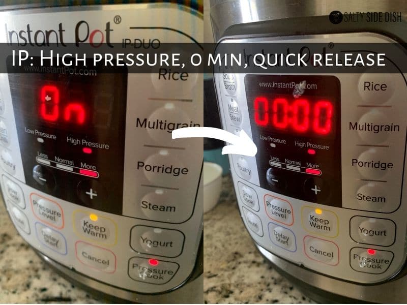 turn pressure cooker on, to high pressure and 0 minutes
