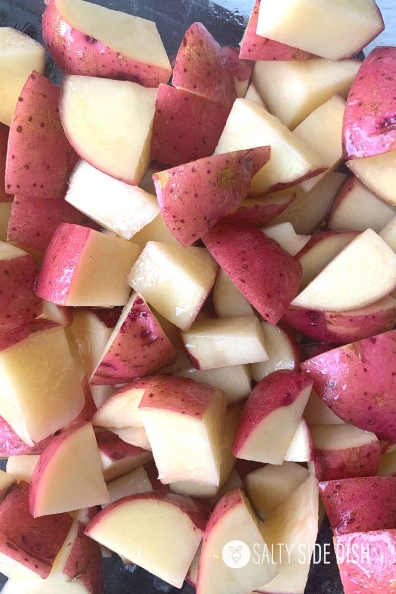 cut up red potatoes into fork sized chunks