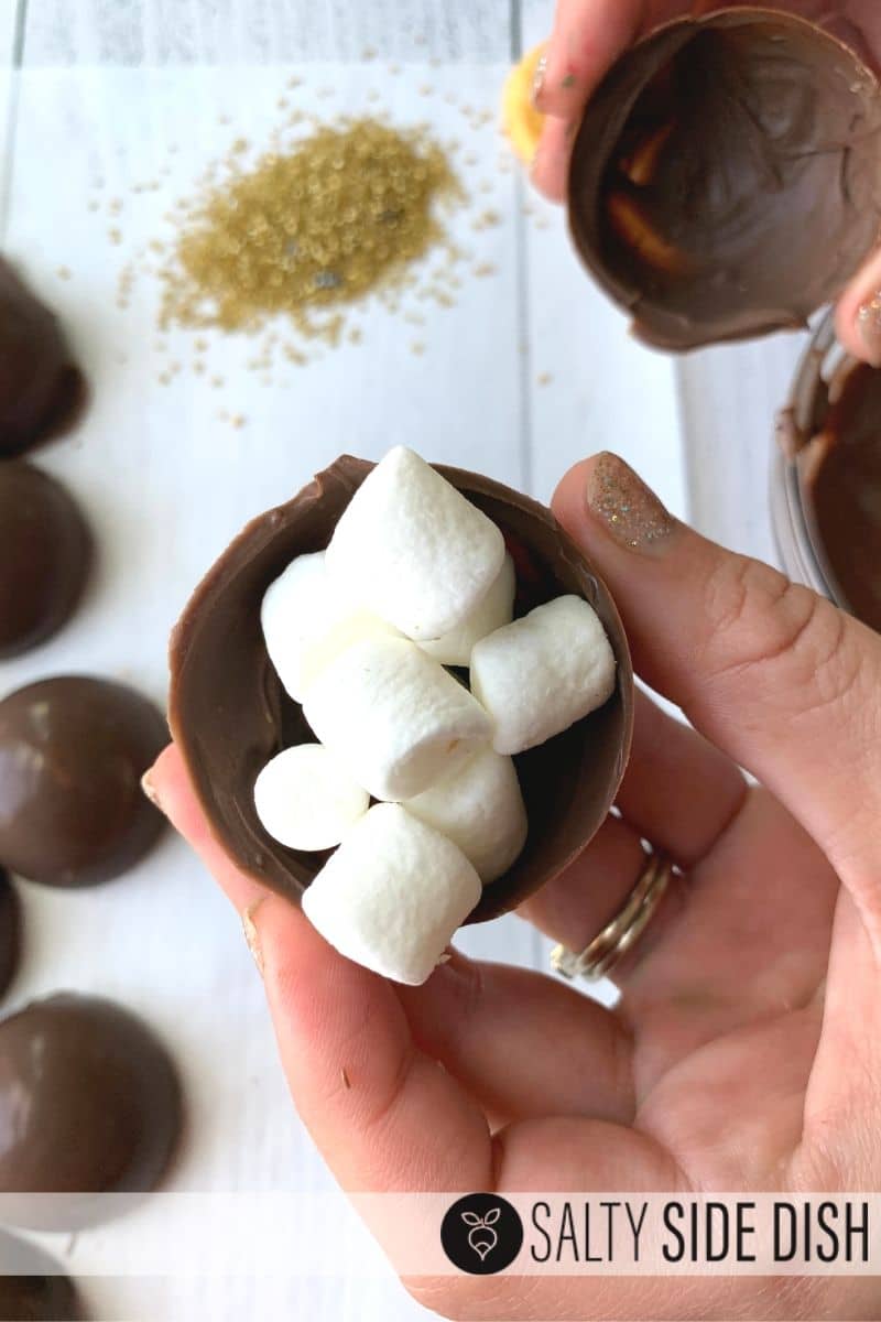 add marshmallows to your semi circle balls for hot chocolate balls that burst with marshmallows