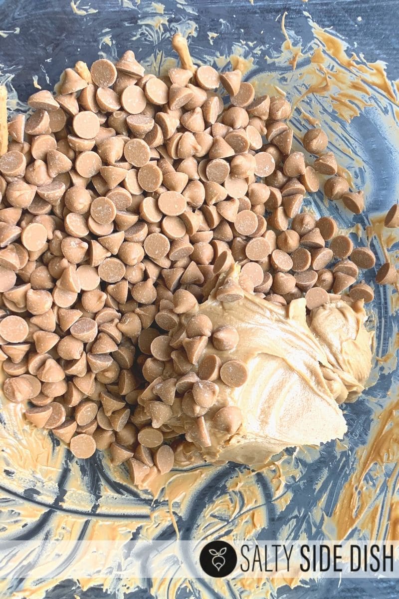 butterscotch chips and peanut butter mixed in a bowl