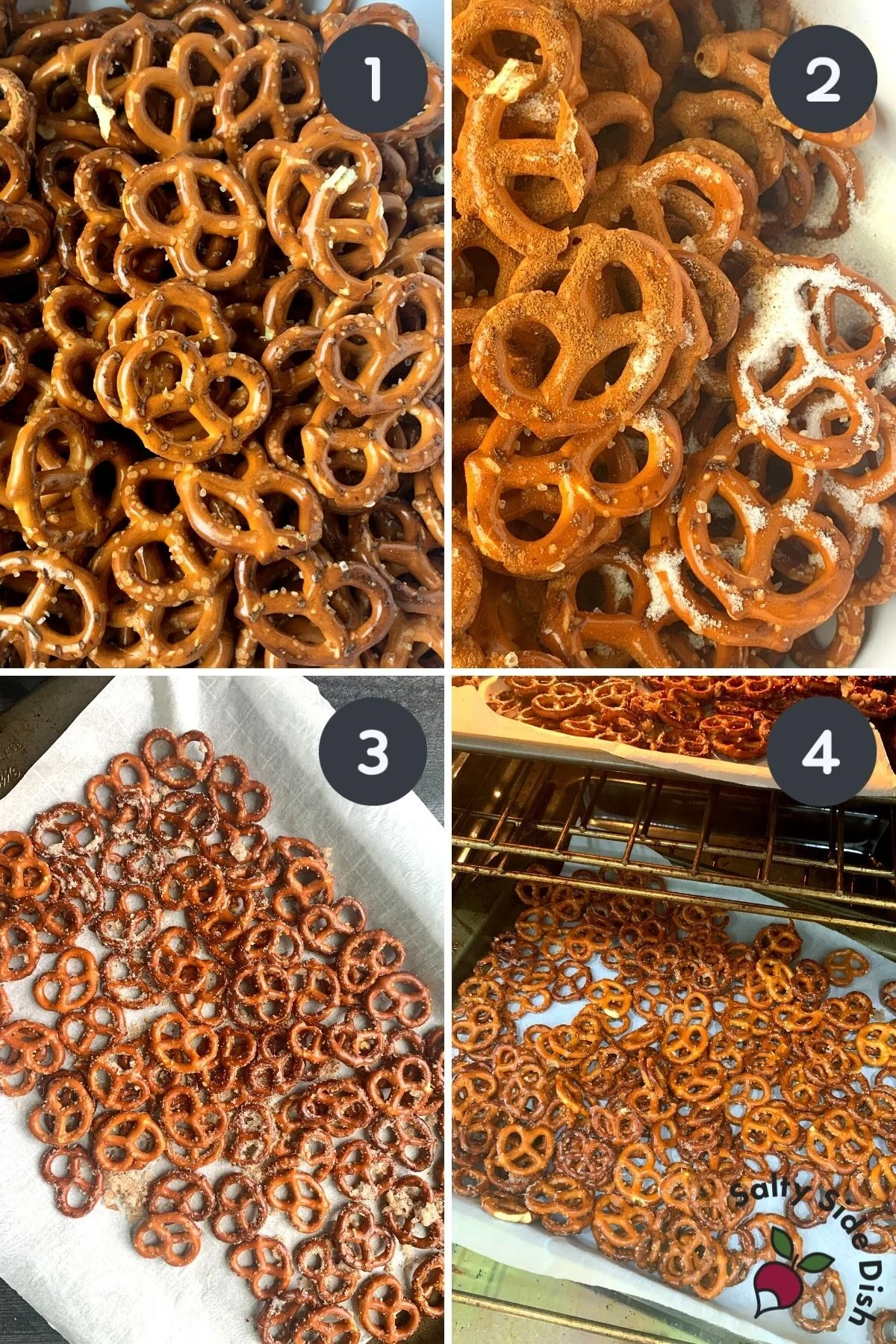 cinnamon sugar pretzels in oven.