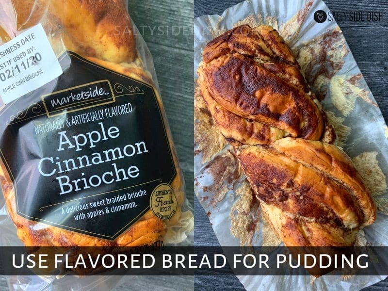 Apple cinnamon brioche bread closed and open in a 16 oz container
