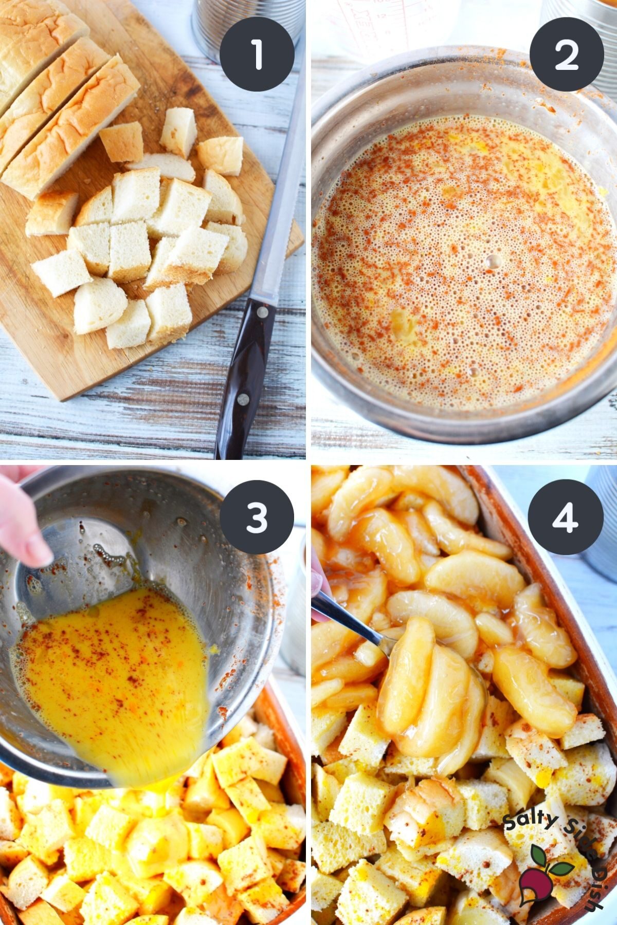 taking italian bread and apple pie filling for breakfast bake.