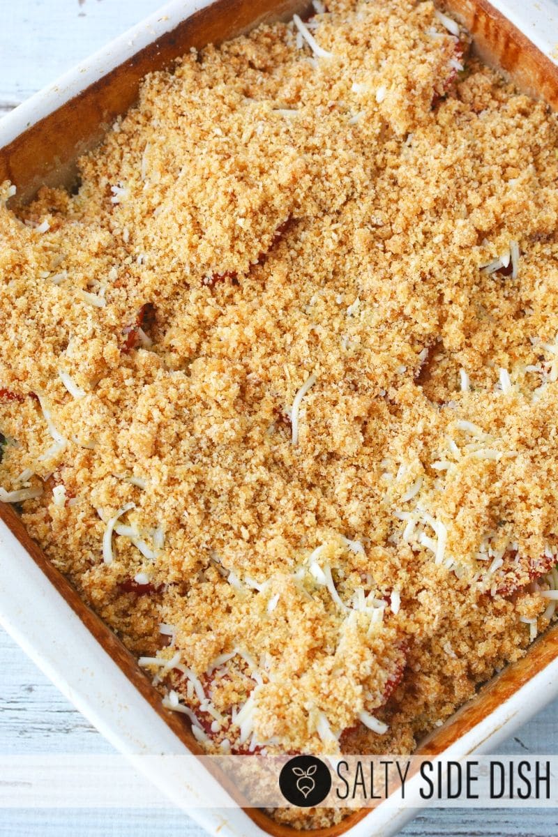 add crunchy bread topping to your tomato and zucchini casserole