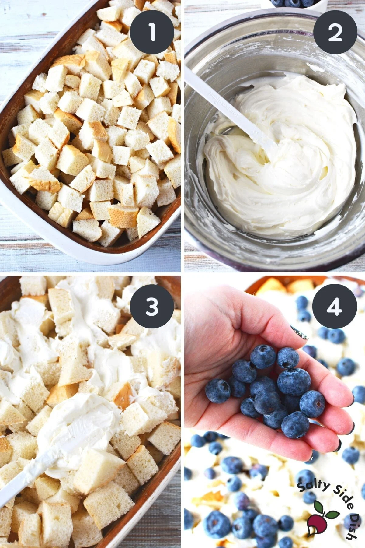 assembling blueberry breakfast casserole.