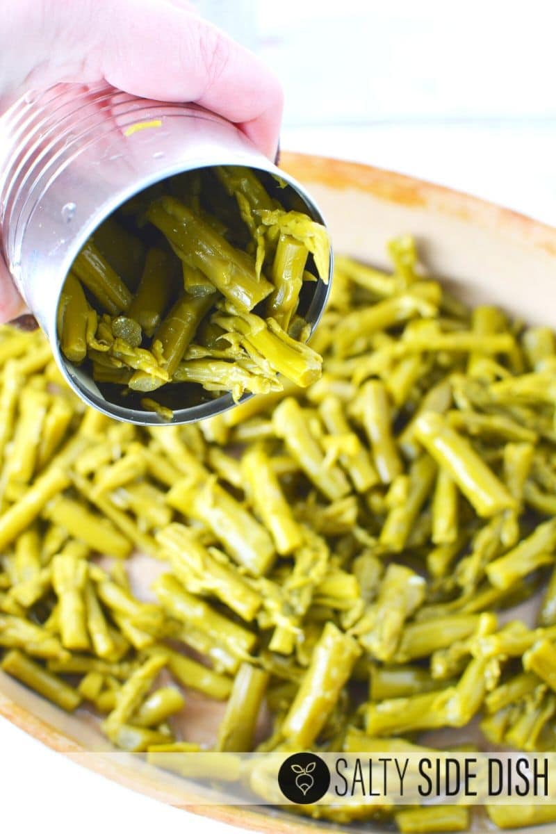 canned asparagus for an easy to make and simple homemade side dish, just dump all the water out of the can before adding to casserole dish