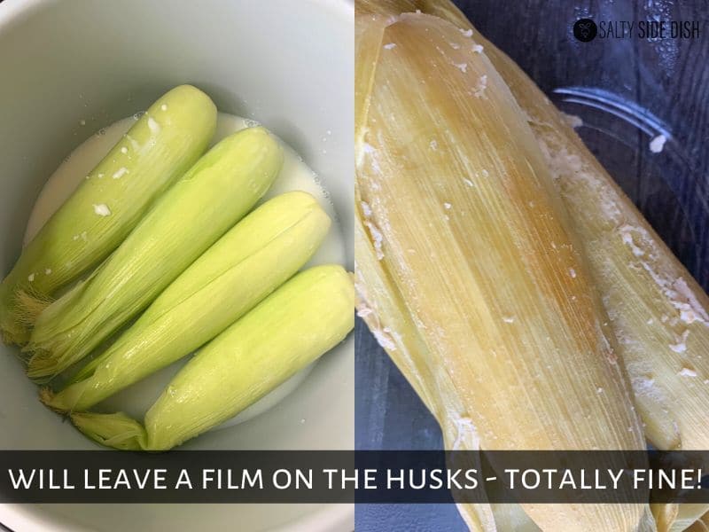 Adding milk to an Instant pot to cook corn on the cob. It leaves a residue behind on the husks.