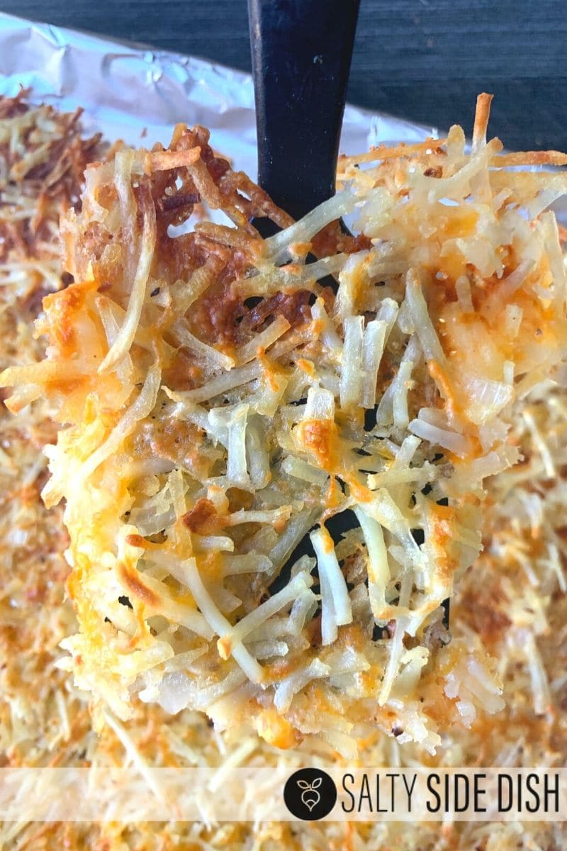crispy hash browns on a spatula