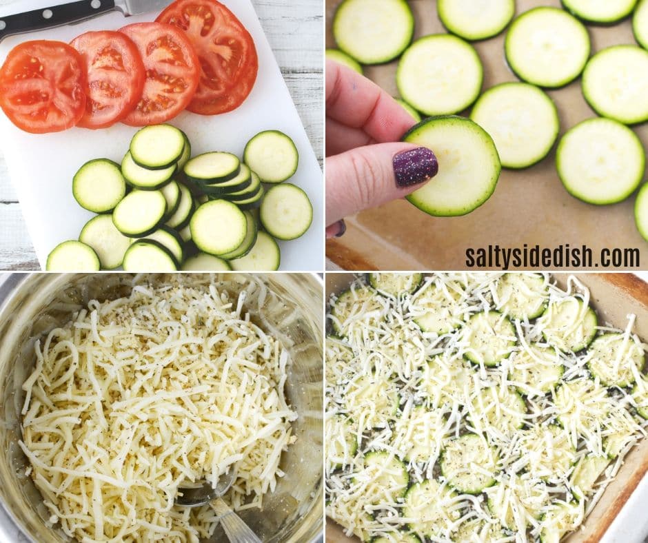 cut up your tomatoes and zucchini and layer them with cheese in a casserole dish