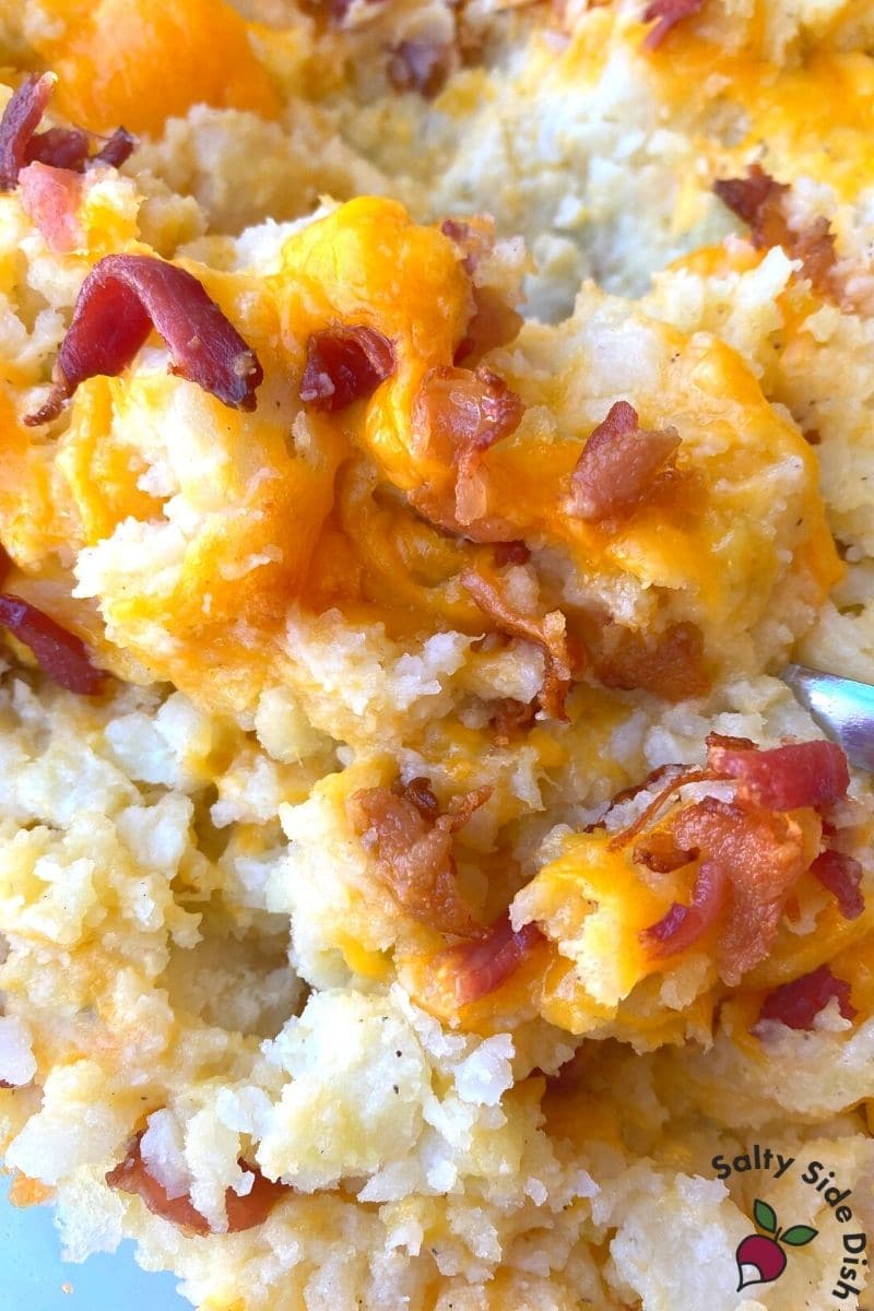 Savory and filling baked potato casserole with loads of cheese and bacon