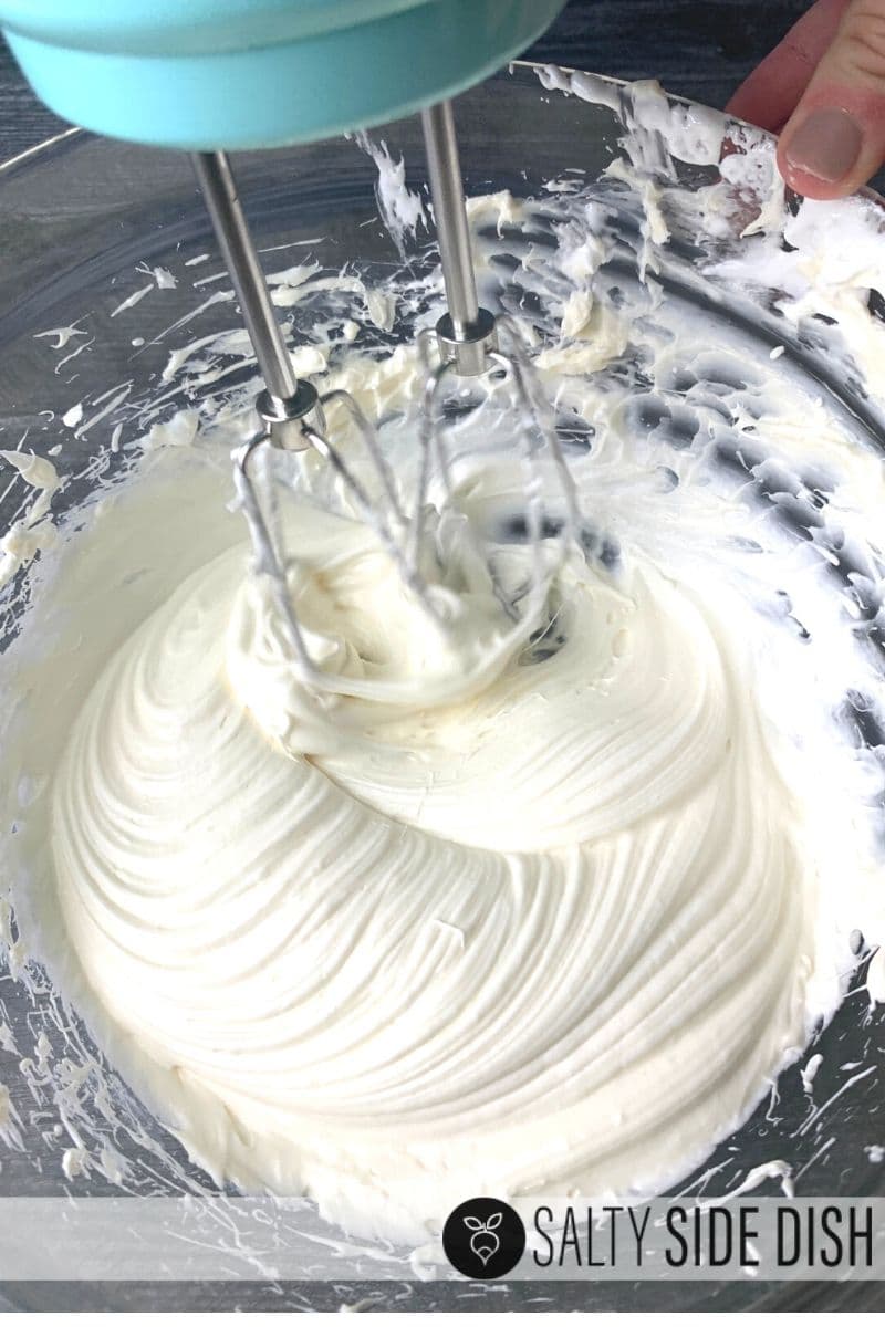 cream cheese and marshmallow fruit dip mixed up with hand held mixer