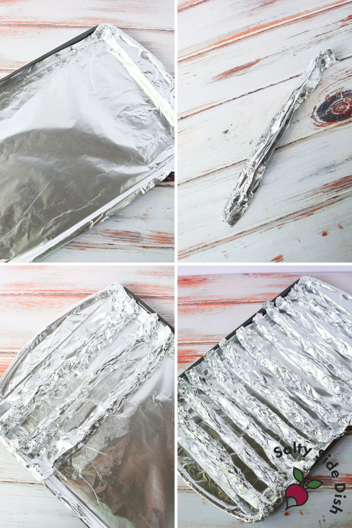 Lined baking sheet with foil ready for oven-baked bacon preparation.