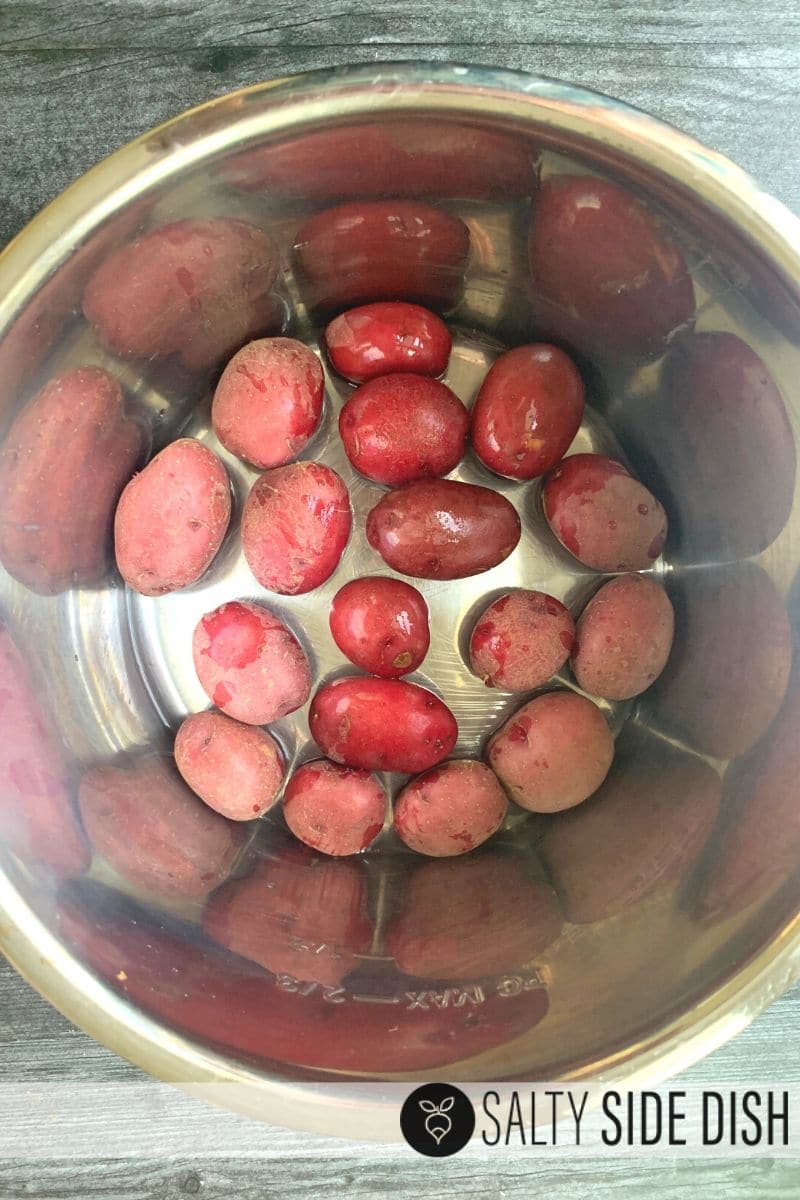 dump red potatoes in pot with 1 cup water salted into pressure Cooker