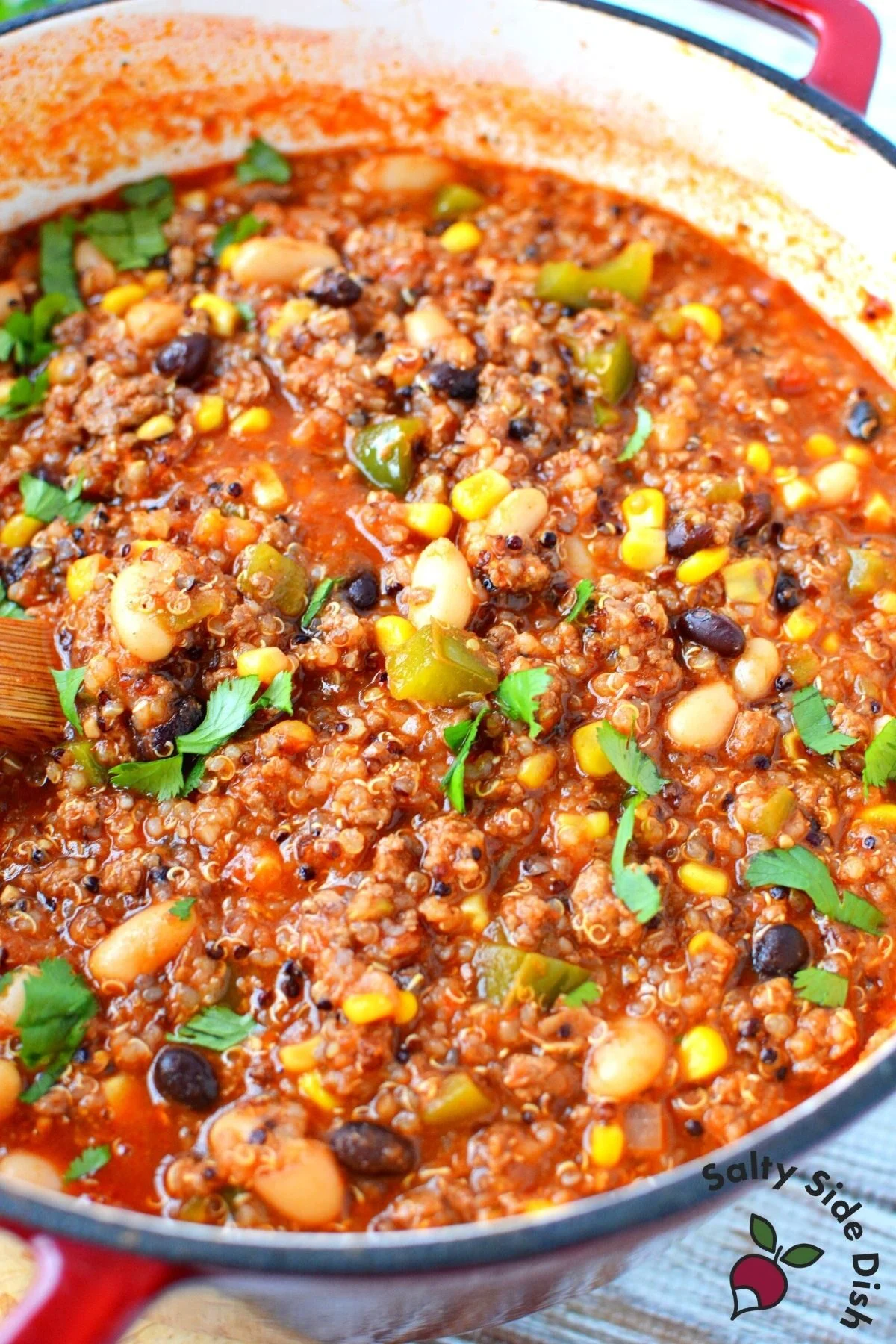 red stockpot with chili.