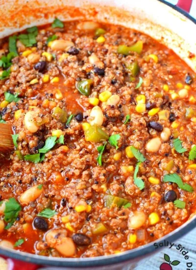 red stockpot with chili.