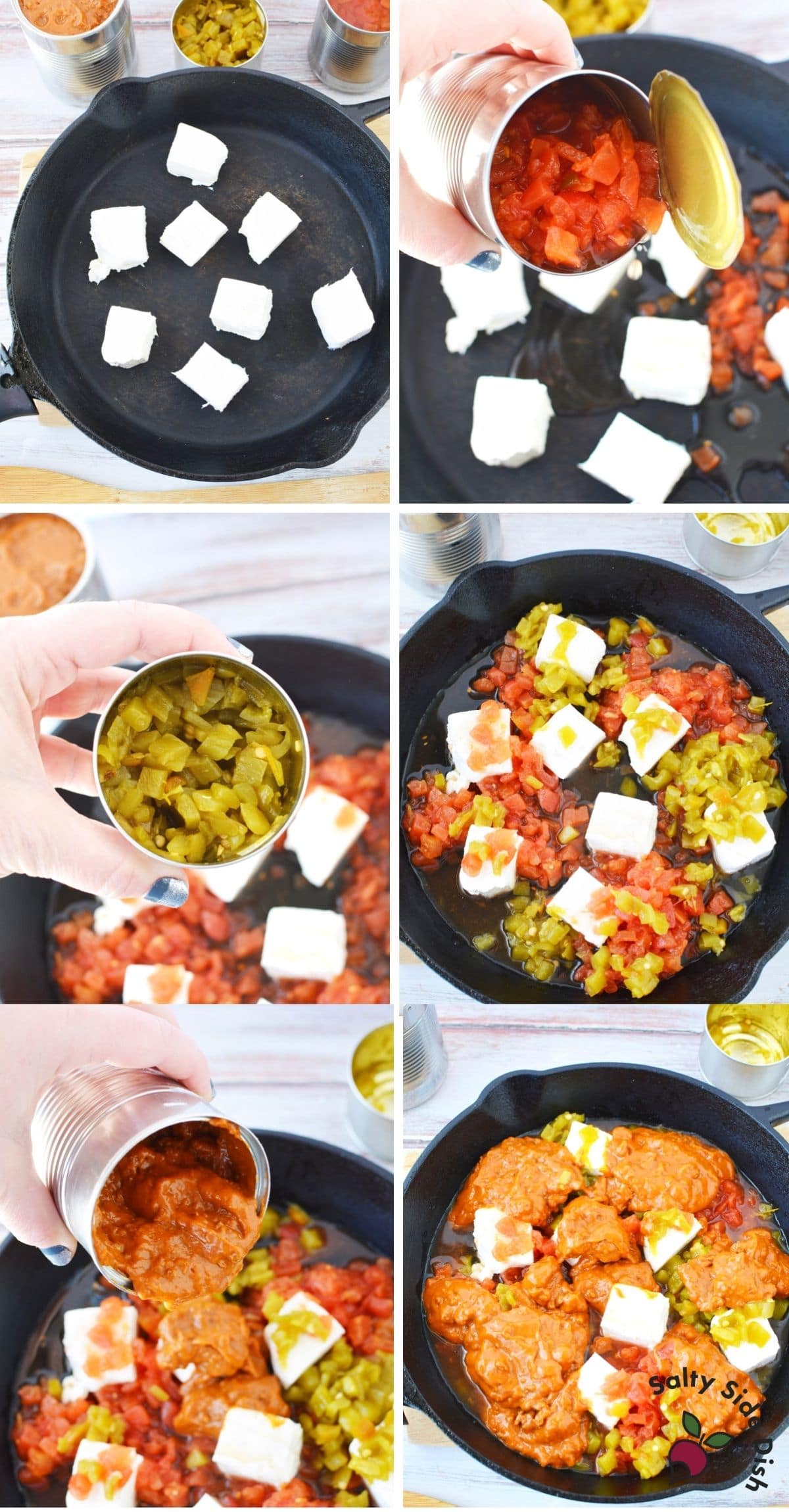 cast iron pan with chili cheese dip ingredients