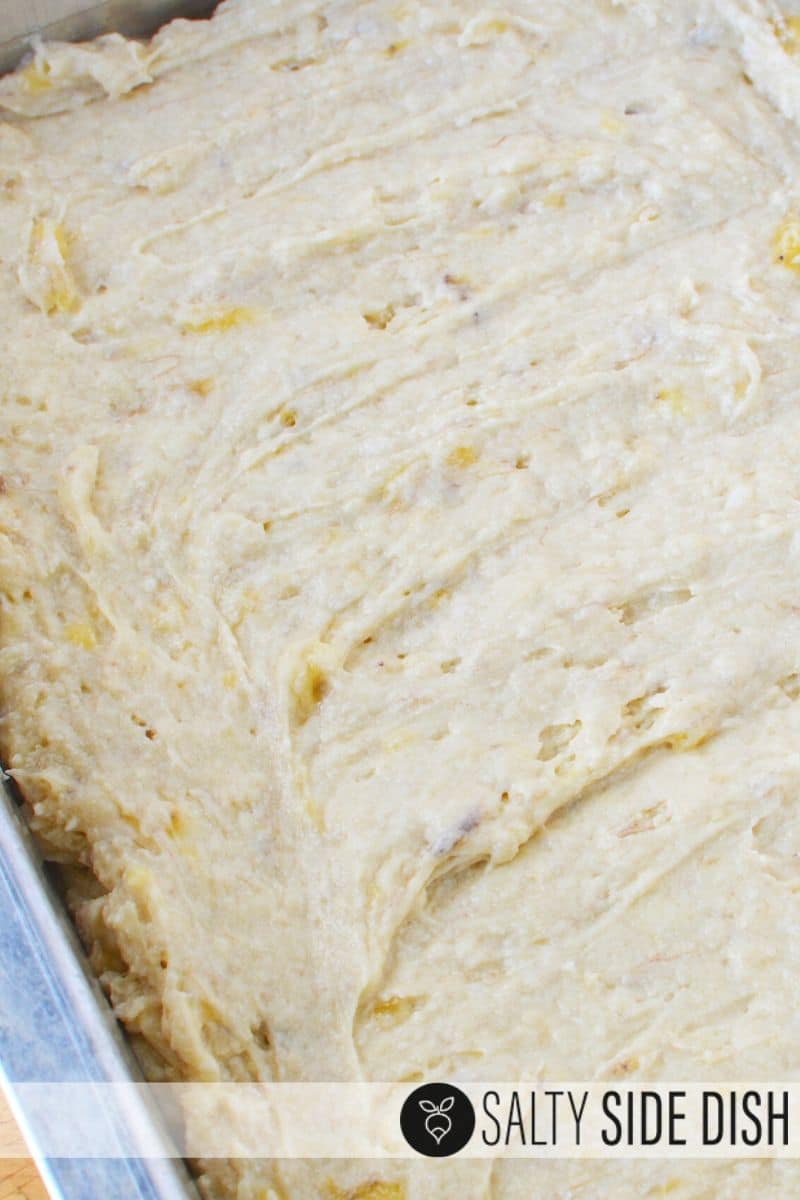 banana batter is a lot like banana cake batter for the bars, spread in a cake pan