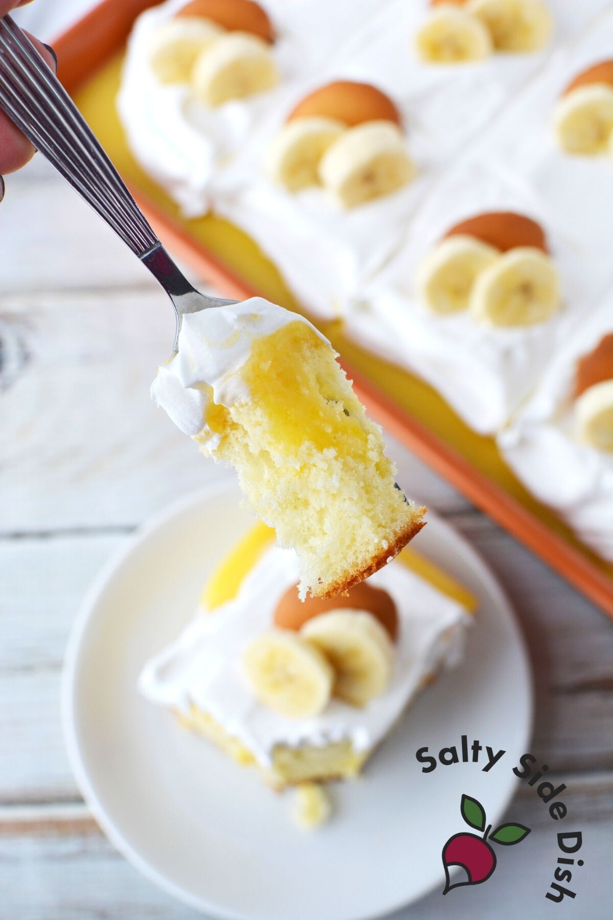 fork of pudding poke cake.
