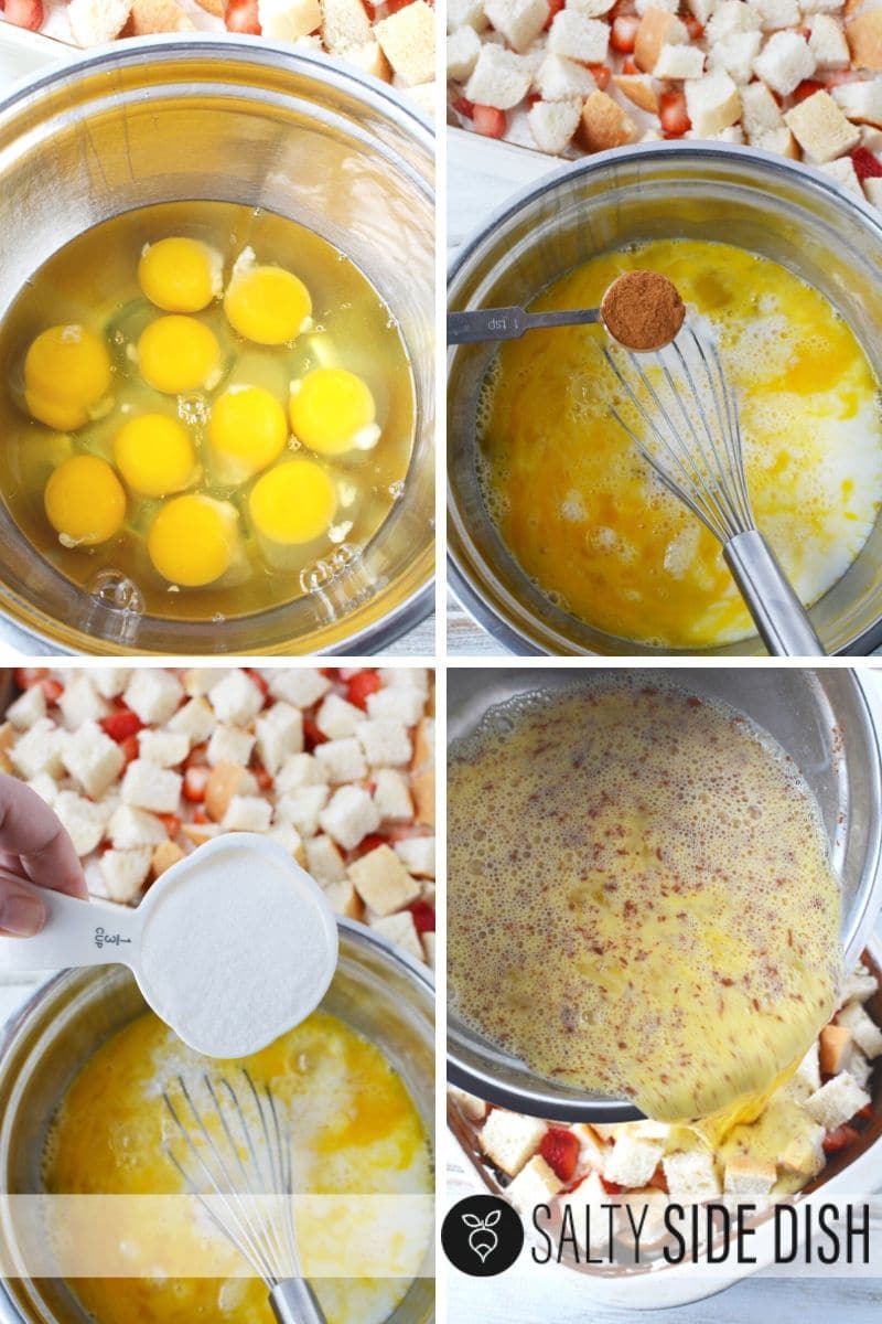 french toast egg wash with cinnamon and sugar ready to pour over bread