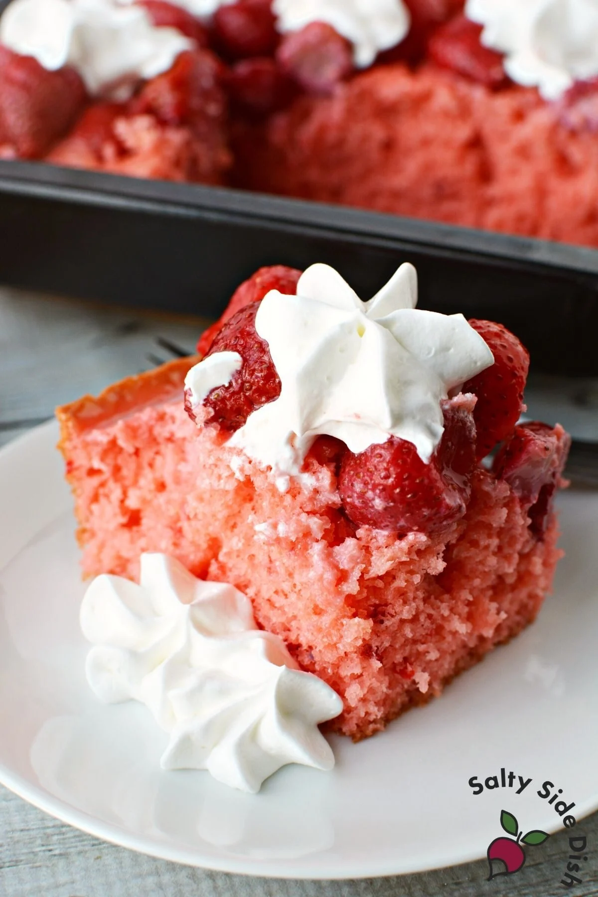 slice of poke cake.