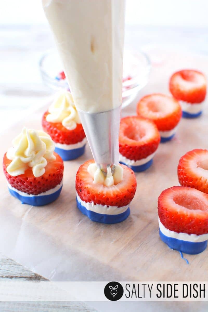 cheesecake stuffed strawberries are a great kid friendly finger food.