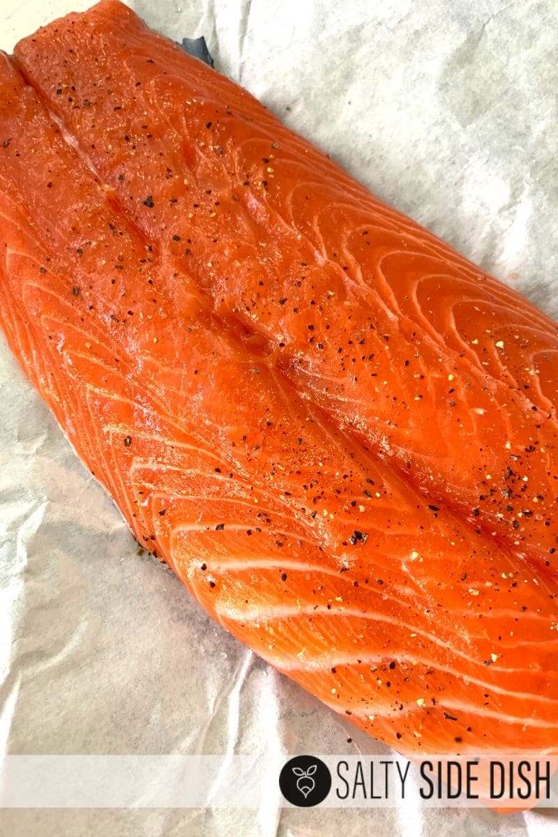 seafood salmon with salt and pepper fresh from the store