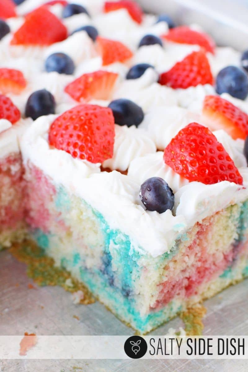 poke cake that is red white and blue.