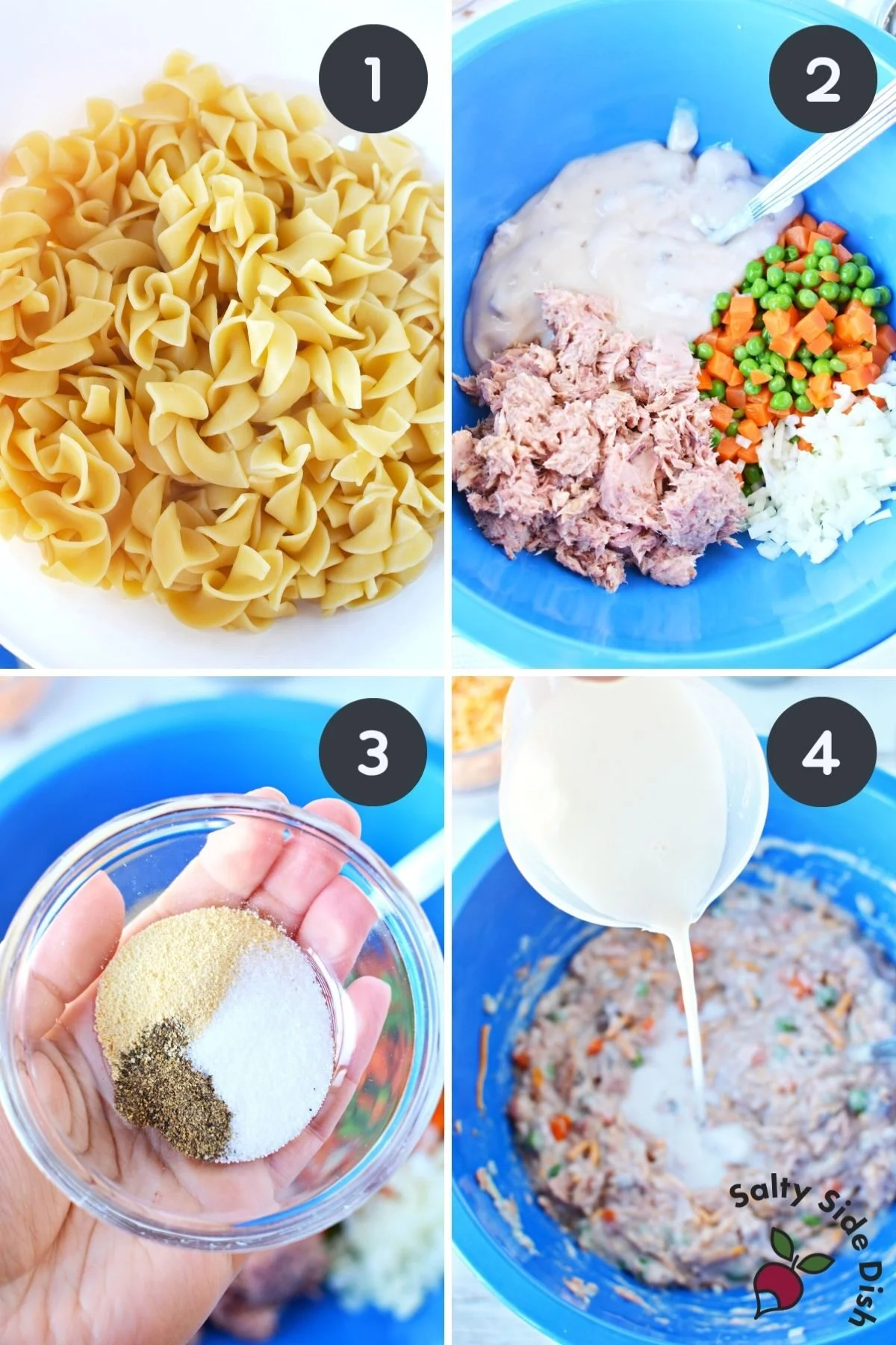 collage on how to make tuna casserole with ritz crackers.