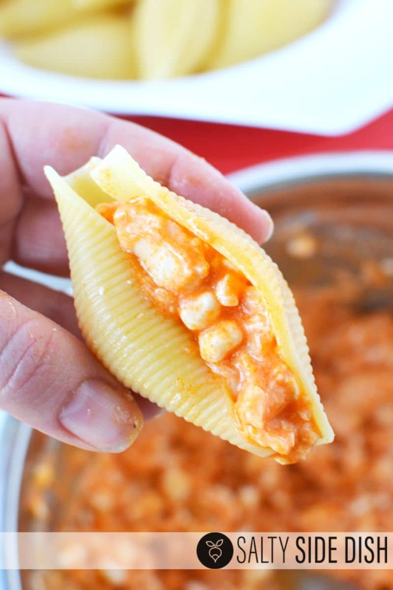 easy pasta dinner dish with stuffed shells and chicken
