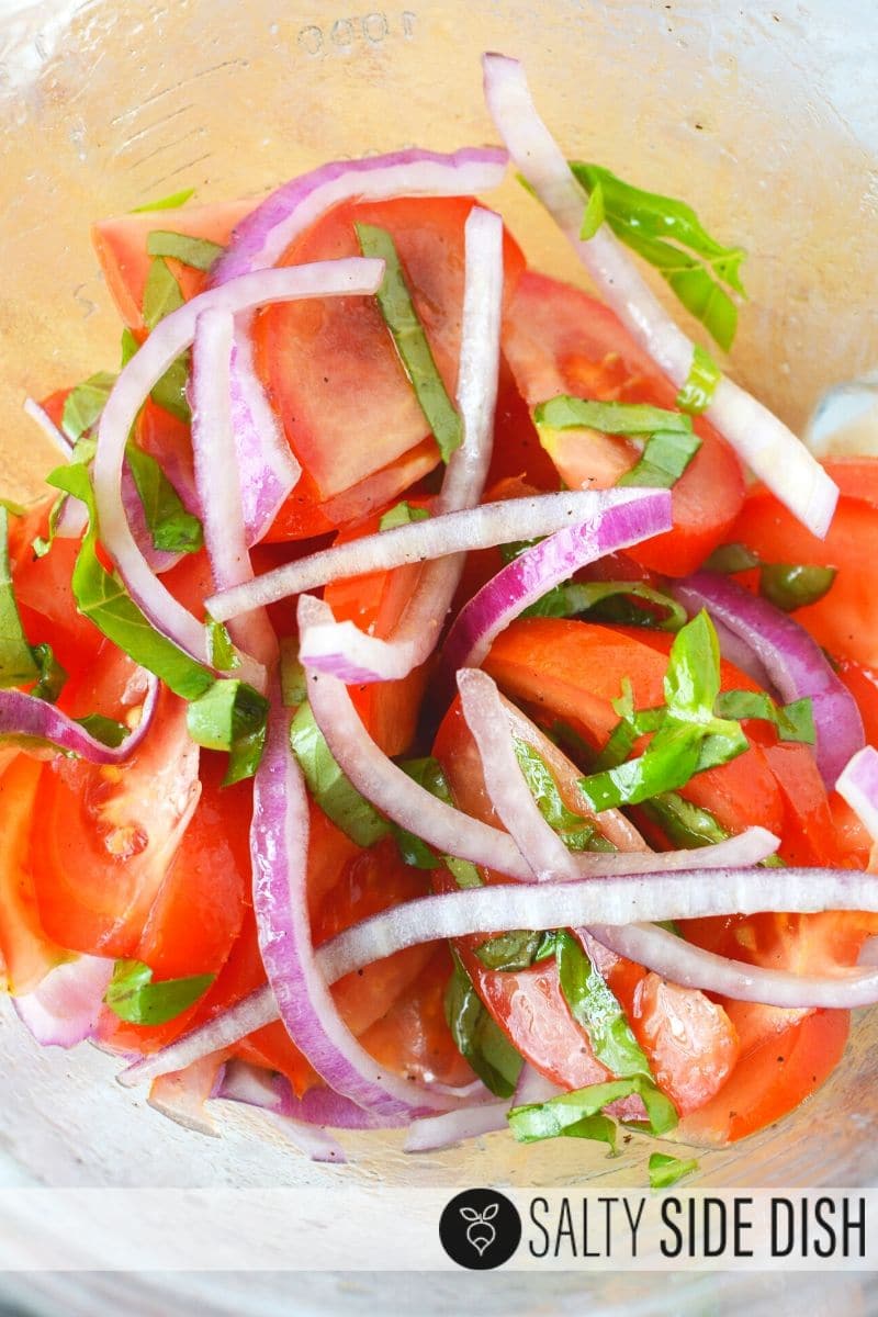 simple side salad done in 20 minutes with tomatoes and vinaigrette