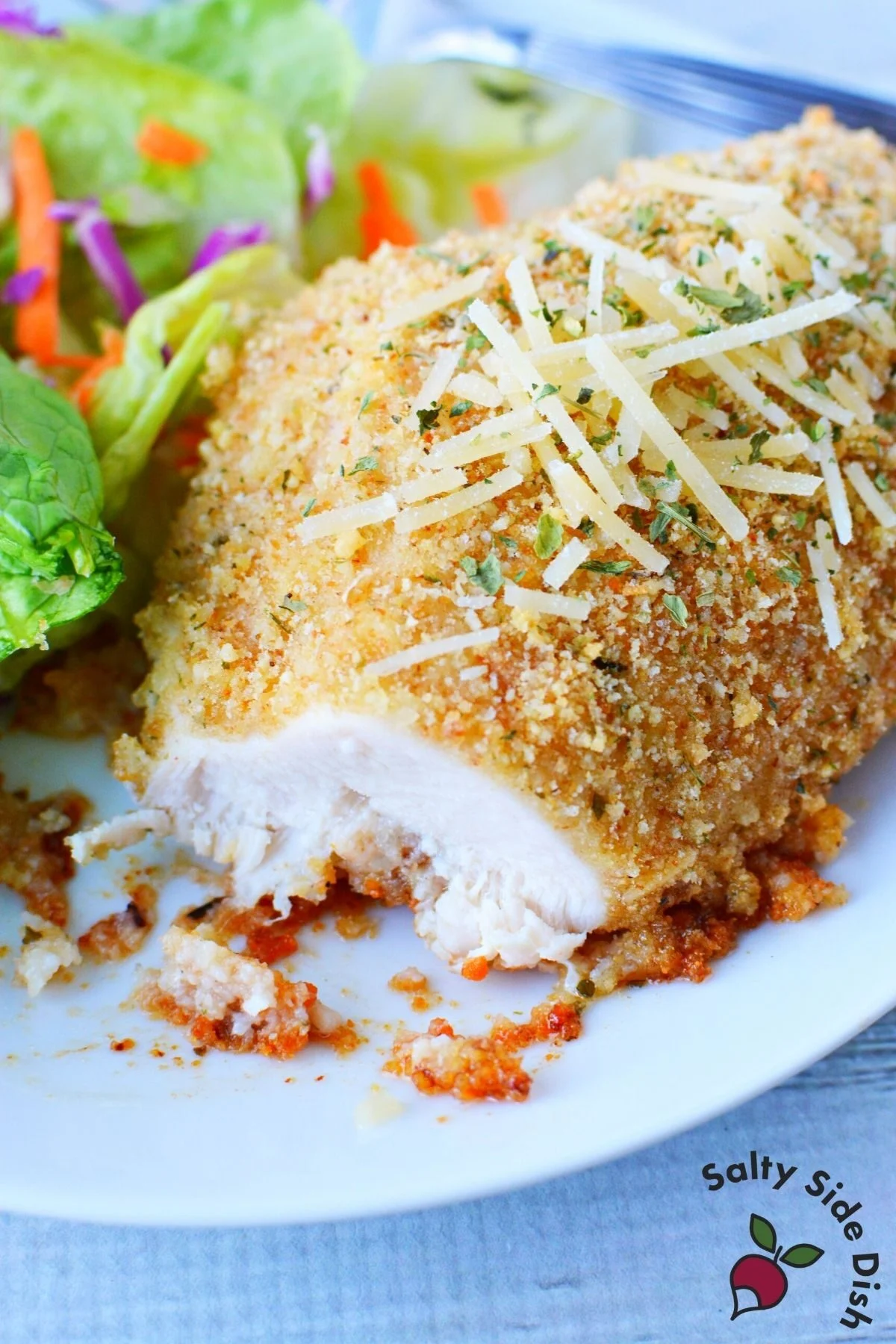 cut breaded chicken.