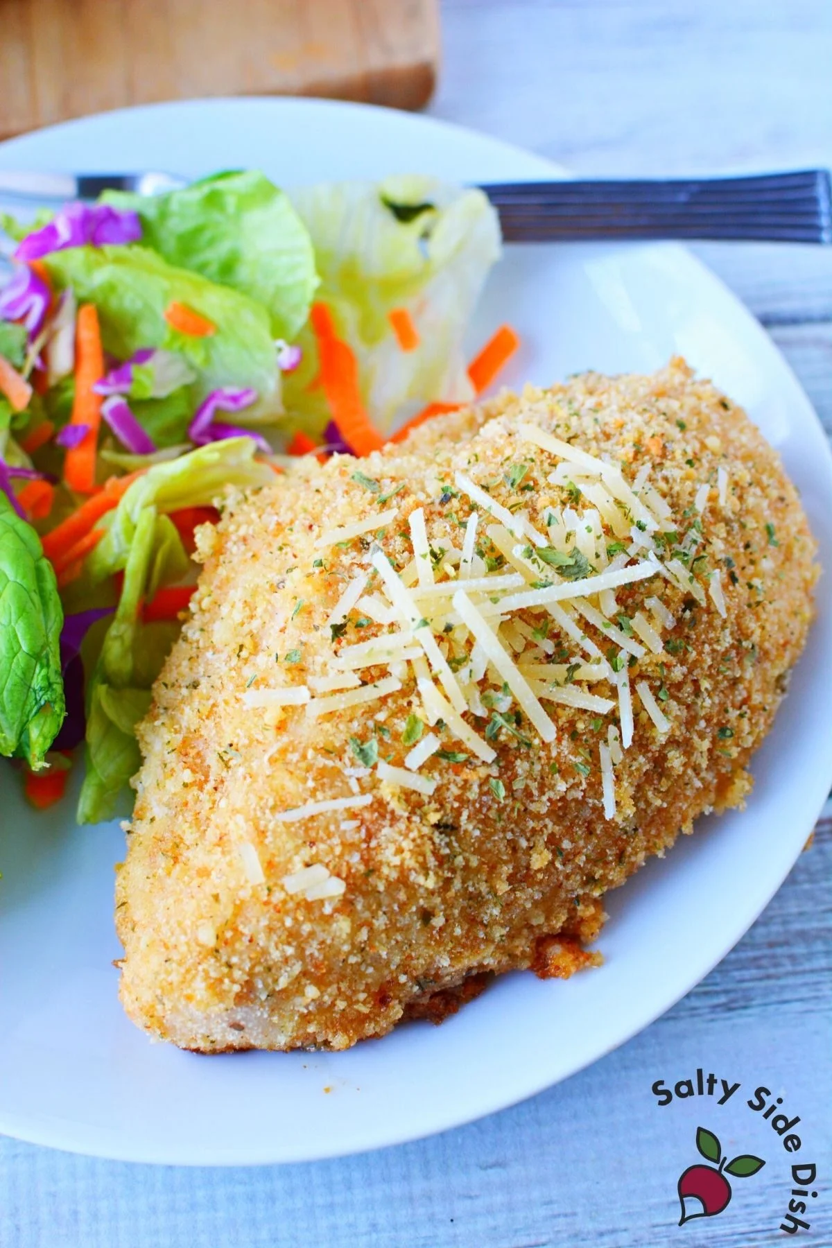chicken breast with panko bread crumbs.