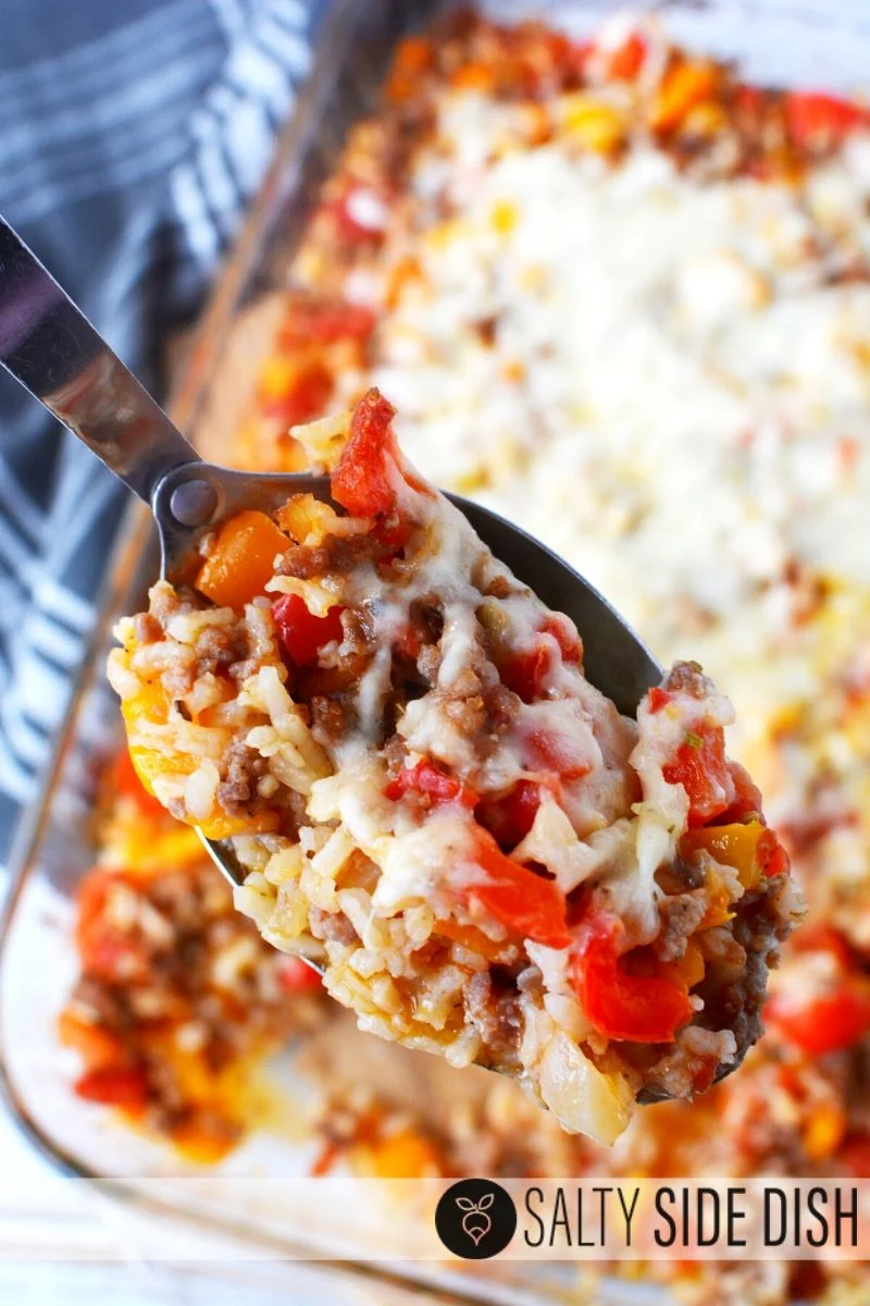 stuffed pepper casserole on a spoon
