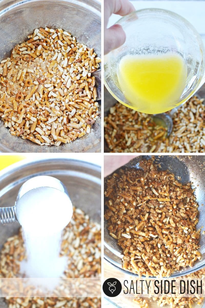 crushed pretzels, sugar, and butter for a delicious salty crust