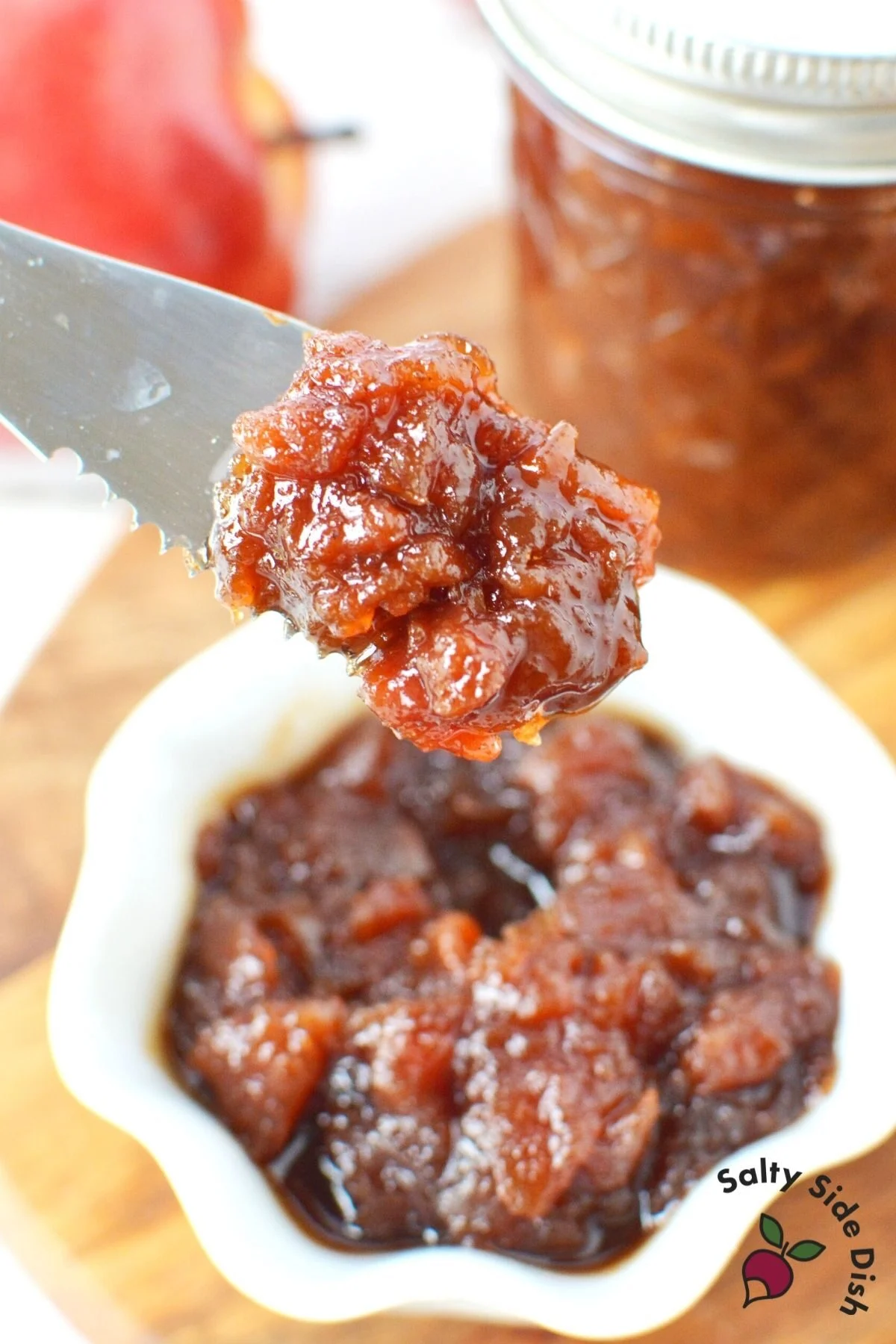 fresh chunky apple butter on a knife