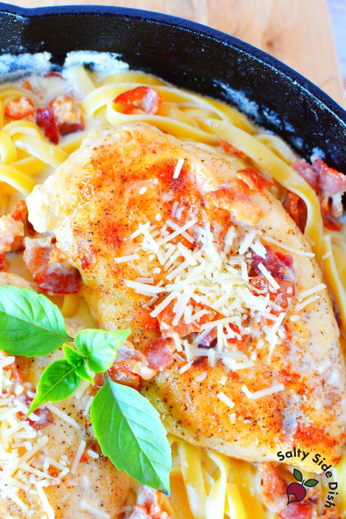 parmesan bacon in a cast iron pan