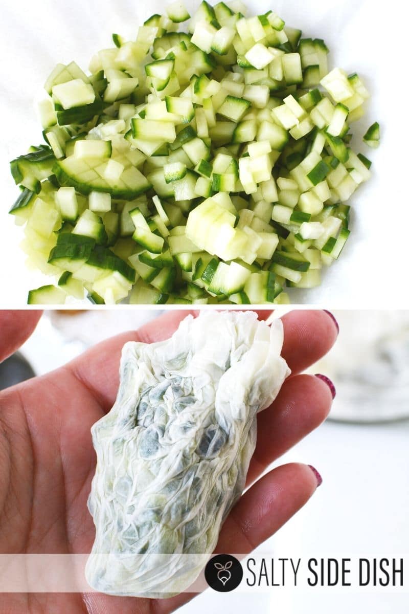 Dice down your cucumbers and strain in a cheese cloth or coffee filters