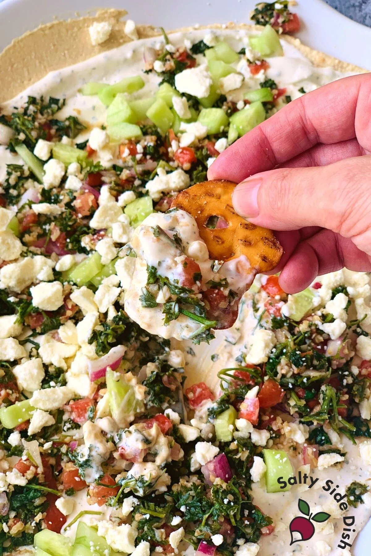 hummus dip with feta cheese.