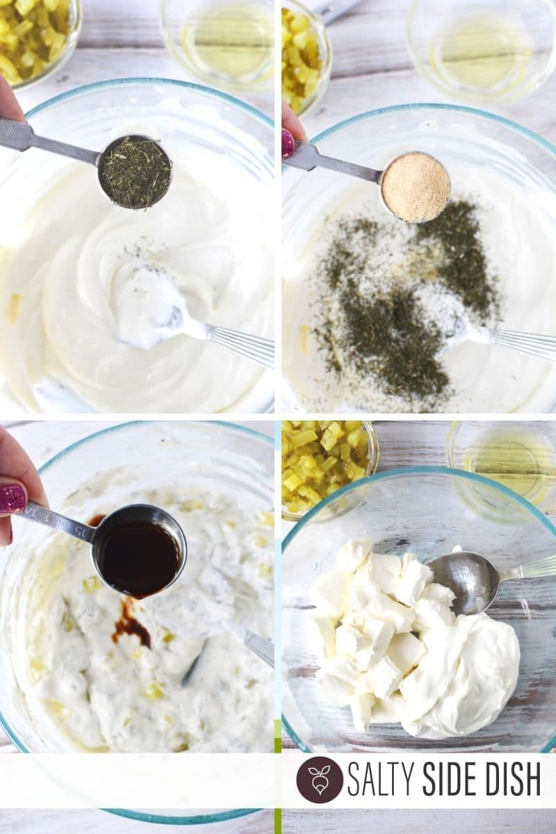 dried herbs being dumped into dip