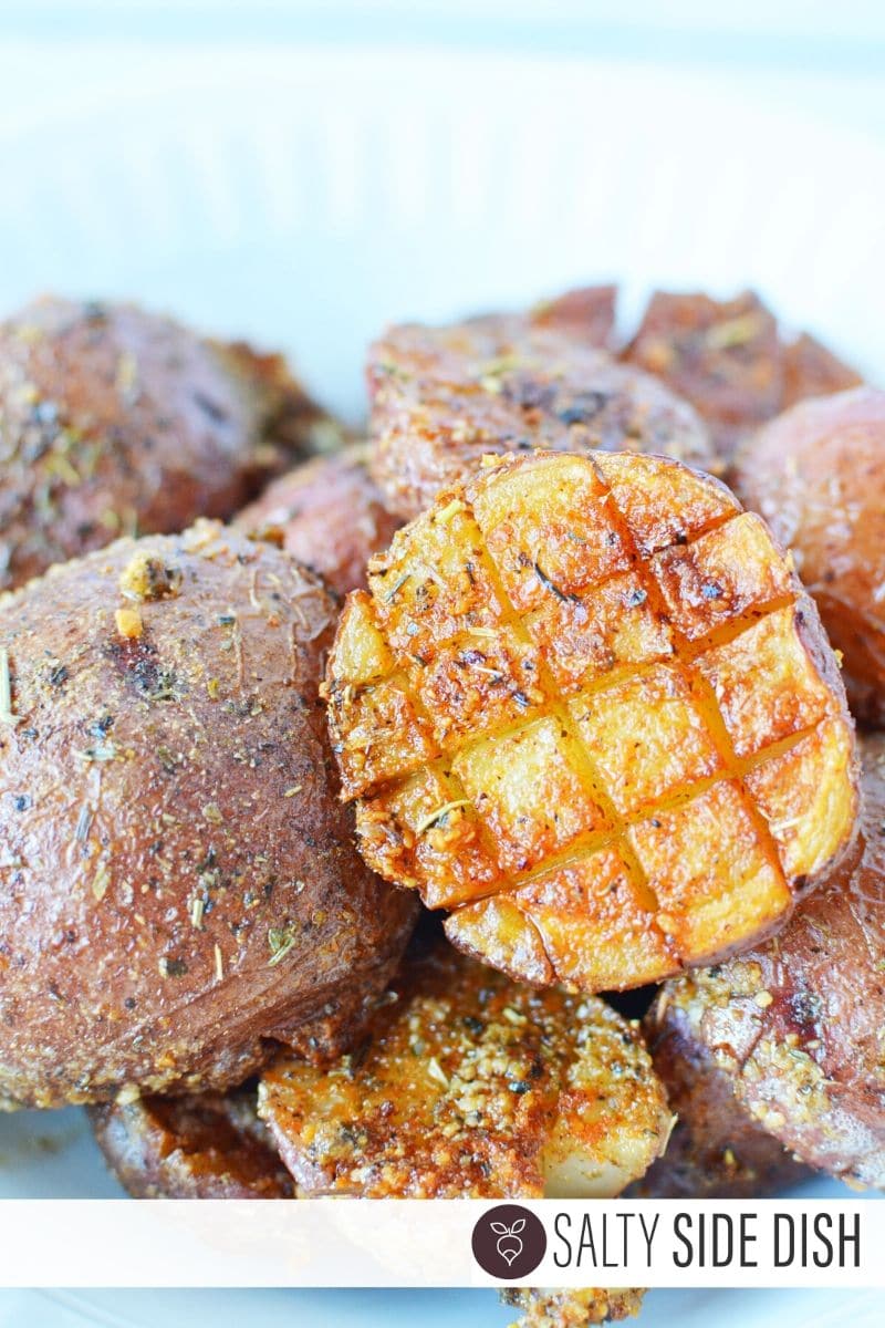 crispy Parmesan red potatoes baked in the oven sitting up to see crispy skins