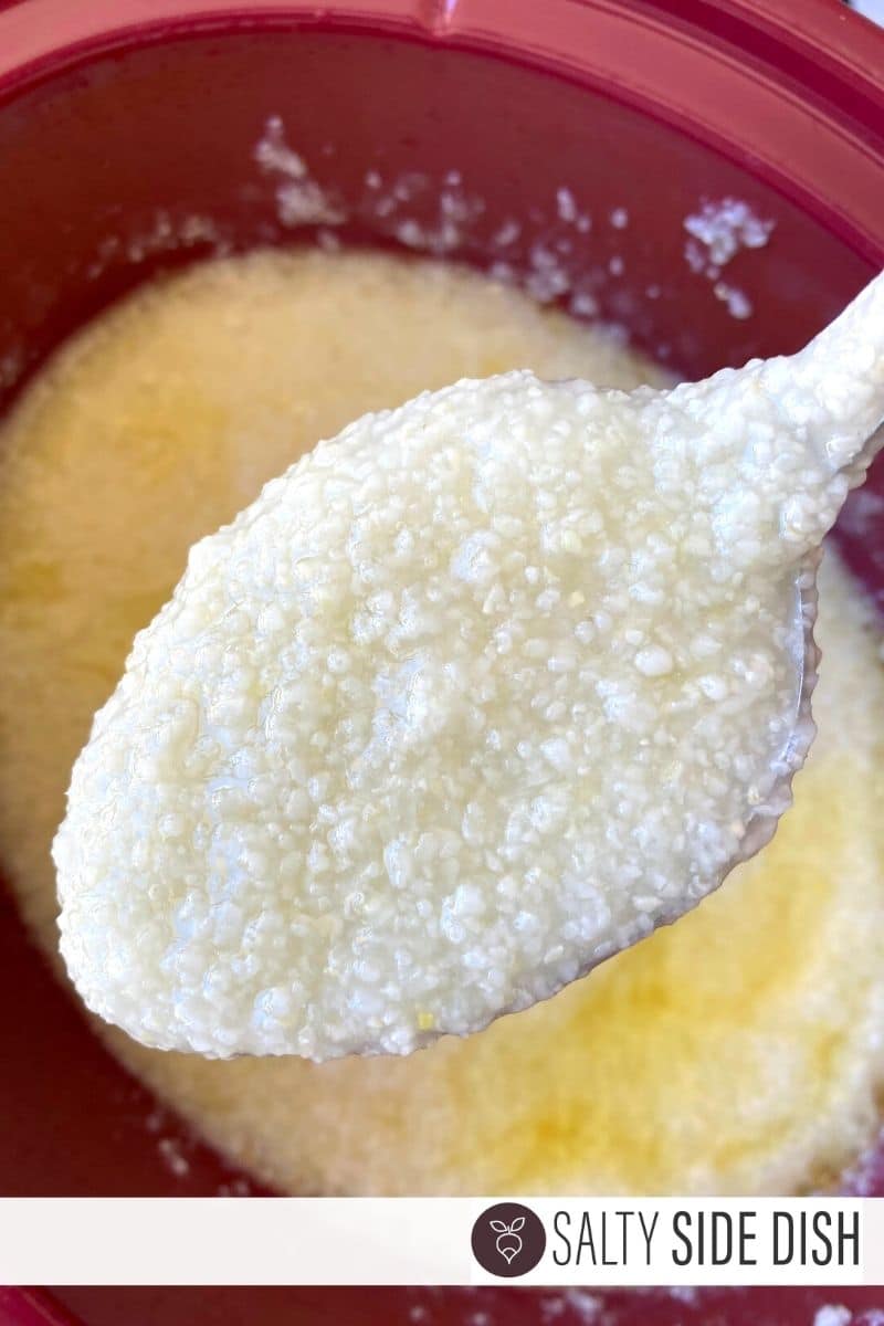 grits are made with bits of corn and softened by leaving in slow cooker over night and then add butter and cheese