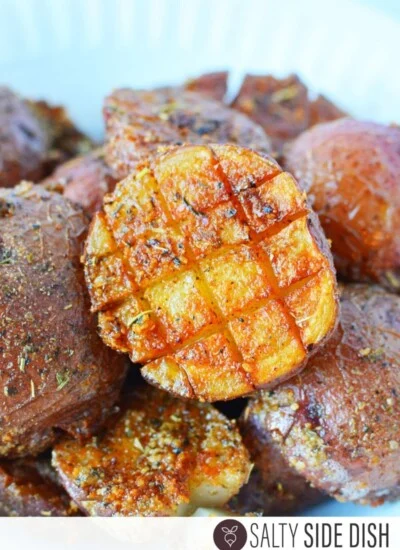 parmesan crusted potatoes roasted in the oven.