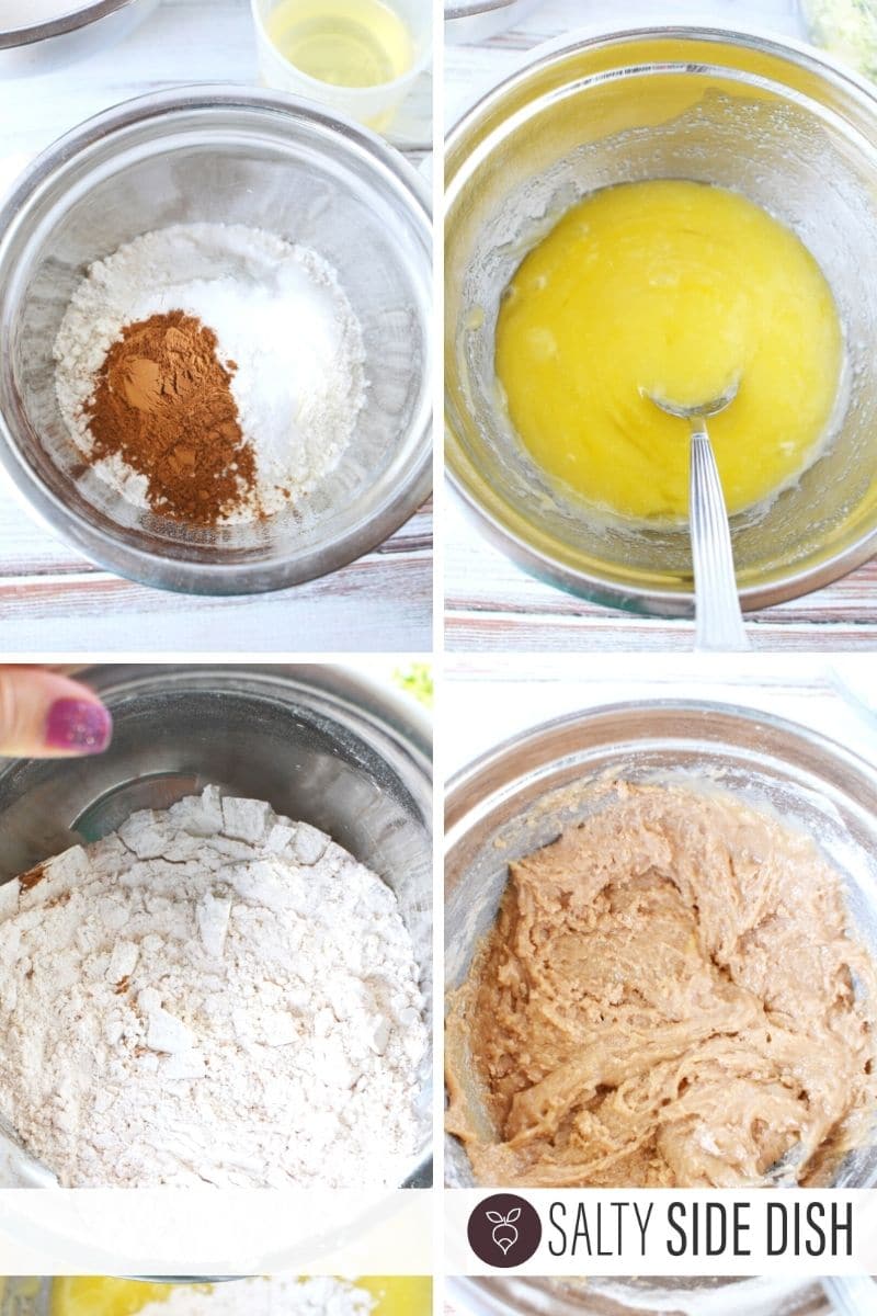 making zucchini bread by separating the liquid and dry ingredients